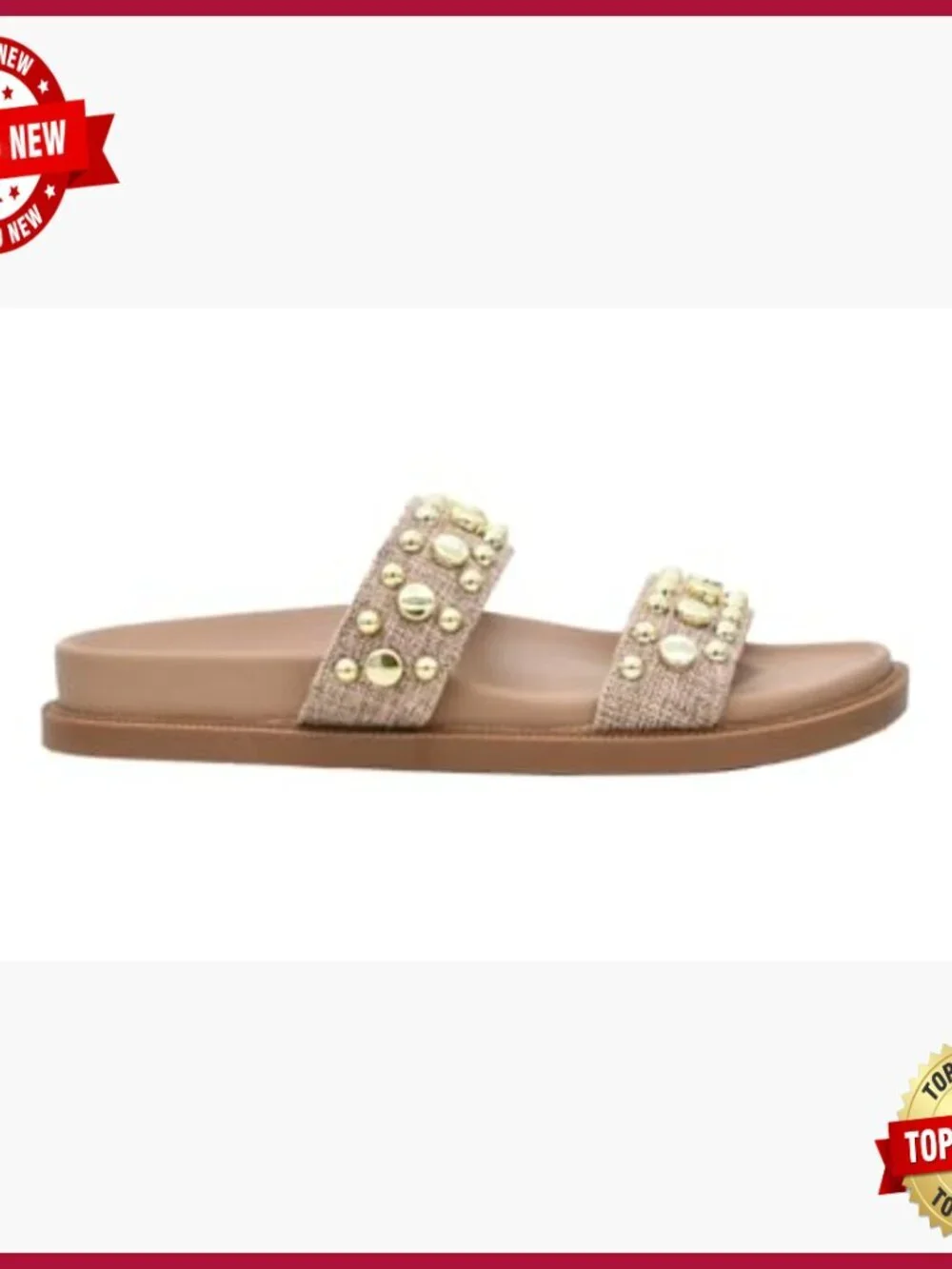 Women's Studded Double Strap Sandals, Cushioned Insole, Casual Slip-On Flats